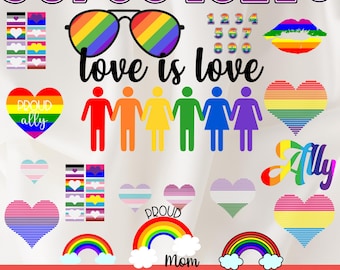 Ensemble SVG fierté LGBTQ, motifs arc-en-ciel (fichier numérique)