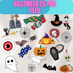 Paquete de Halloween Png, diseños de películas de terror, paquete de Halloween retro Png, paquete de otoño Png, vibraciones espeluznantes Png, truco o trato, calabaza Png.