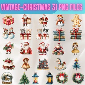 Vintage Christmas Clipart, Retro, Cute, Santa Claus, Reindeer, Printables, Stickers, Merry Christmas Png, Canva, Junk Journal Cliparts