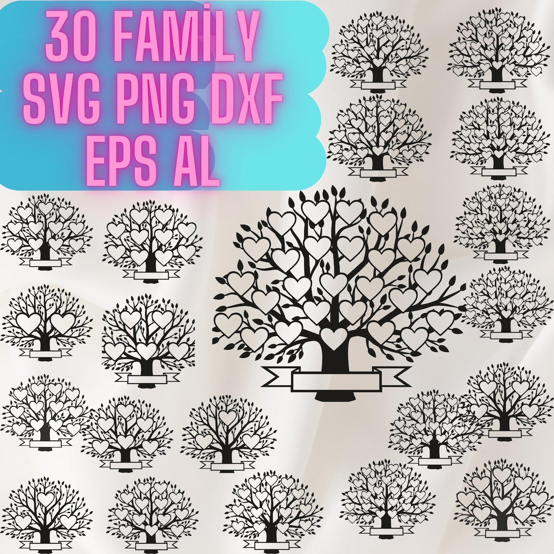 Family Tree Svg / 1-30 Members Family Cricut Design Vector Bundle ...