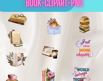 本の引用句PNGバンドル、読書クリップアート、花柄の本のPNG、カラフルなデザインの本っぽい昇華、読書好きのPNG、読書好きのステッカー