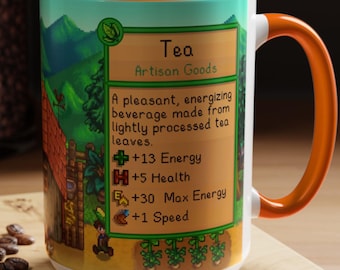 Stardew Valley Inspired Ceramic Tea Mug, Retro Pixelated Design, Gamer Gift, 11oz, 15oz Mug, Geeky Coffee Cup, Video Game Merchandise