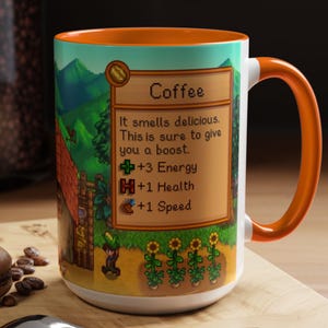 Stardew Valley inspirierte Keramik-Kaffeetasse, Retro-Design mit Pixelmuster, Gamer-Geschenk, 11 Unzen, 15 Unzen Becher, Geeky Teetasse, Videospiel-Merchandise