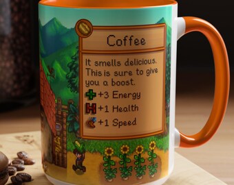 Stardew Valley Inspired Ceramic Coffee Mug, Retro Pixelated Design, Gamer Gift, 11oz, 15oz Mug, Geeky Tea Cup, Video Game Merchandise
