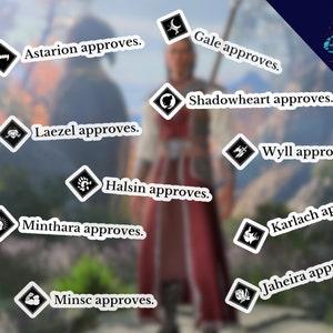 Baldur&#39;s Gate 3 Character Approval Stickers, Kiss-Cut Vinyl, Gamer Gift, D&D, Astarion Approves, Karlach Approves, Gale, Laezel, Minsc, BG3