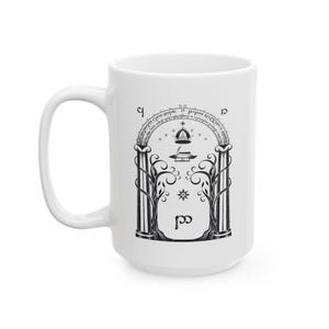Doors of Durin Ceramic Mug, Elvish Door Design, Tolkien Symbol, LOTR Fan Gift Idea, Middle Earth Coffee Cup, 11oz 15oz, Drinkware image 4