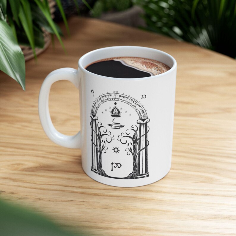Doors of Durin Ceramic Mug, Elvish Door Design, Tolkien Symbol, LOTR Fan Gift Idea, Middle Earth Coffee Cup, 11oz 15oz, Drinkware image 8