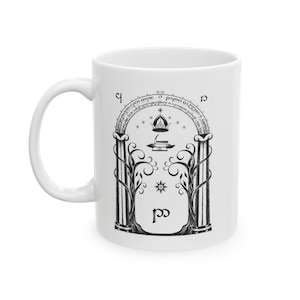 Doors of Durin Ceramic Mug, Elvish Door Design, Tolkien Symbol, LOTR Fan Gift Idea, Middle Earth Coffee Cup, 11oz 15oz, Drinkware image 3