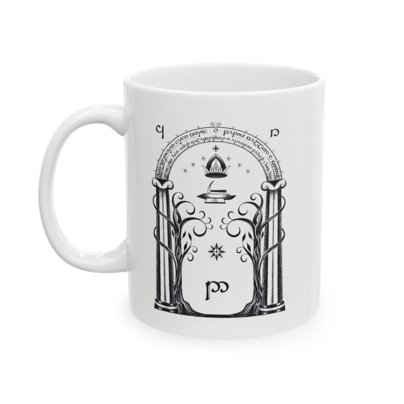 Doors of Durin Ceramic Mug, Elvish Door Design, Tolkien Symbol, LOTR Fan Gift Idea, Middle Earth Coffee Cup, 11oz 15oz, Drinkware image 3