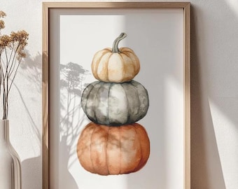 Decoração de outono com estampa de abóbora, arte de parede para impressão de abóbora, pintura em aquarela de abóbora, arte de parede de outono, estampa rústica de outono, arte de abóbora de Halloween