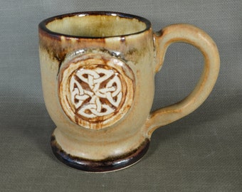 Rustic Manly Rust Red Brown Celtic Trinity Knot Cross Ceramic Coffee Mug, Pottery Coffee Cup, Tea Cup, Handmade in USA