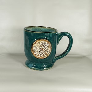 Celtic Dara Knot Ceramic Coffee  Mug in Forest Green, pottery mug,  Handmade in USA