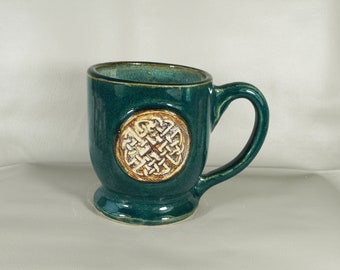 Celtic Dara Knot Ceramic Coffee  Mug in Forest Green, pottery mug,  Handmade in USA