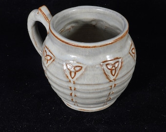 Celtic Trinity Knot  Jumbo Pottery Coffee Mug in Mushroom White, coffee cup, tea cup,  Handmade in USA