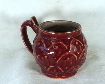 Rustic Elegant Ruby Red Ceramic Coffee  Mug, cottage chic,  handmade in USA