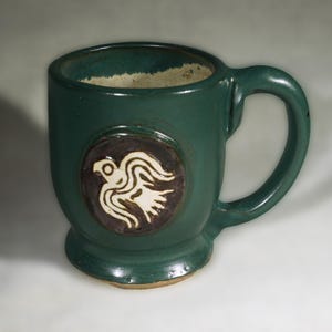 Manly Viking Raven  Pottery Coffee Mug in Forest Green, Handmade in USA