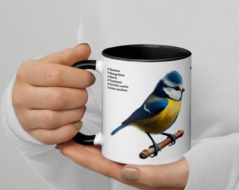 Blue Tit Mug, Birds of Europe Coffee Cup, Colour Inside, 320ml