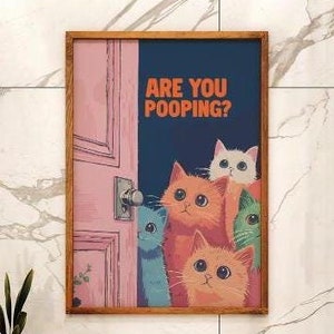 Cat Bathroom Poster, Funny Vertical Wall Art Print, Cat Lover Gift, Home Decor, Cute Kitten Print, Cat Wall Hanging