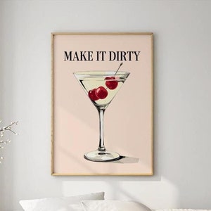 Cocktail Poster, Dirty Shirley, Fine Art Posters, Minimal, Party Decor, Alcohol Print, Retro Wall Art, Home Bar Sign