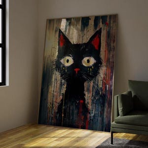 Basquiat Cat Art Print, Fine Art Posters, Black Cat, Retro Graffiti, Jean Michel Basquiat Poster, Wall Decor