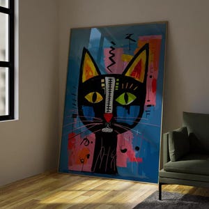 Basquiat Cat Art, Fine Art Posters, Jean Michel Basquiat, Abstract Poster, Wall Decor Print, Artistic Home Decor, Unique Artwork Gift,
