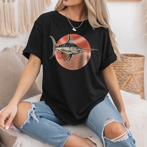 Japanese Swordfish T-Shirt – Vintage Ocean Fish Graphic Tee, Retro Nautical Marine Life Shirt, Sea Creature Gift for Ocean Lovers
