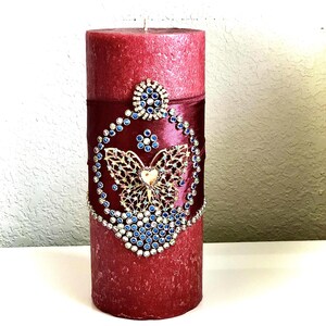 ALEXANDRA&#39;S ACCENTS Designer Art Hand Decorated Victorian Jeweled Pillar Candle 4x9