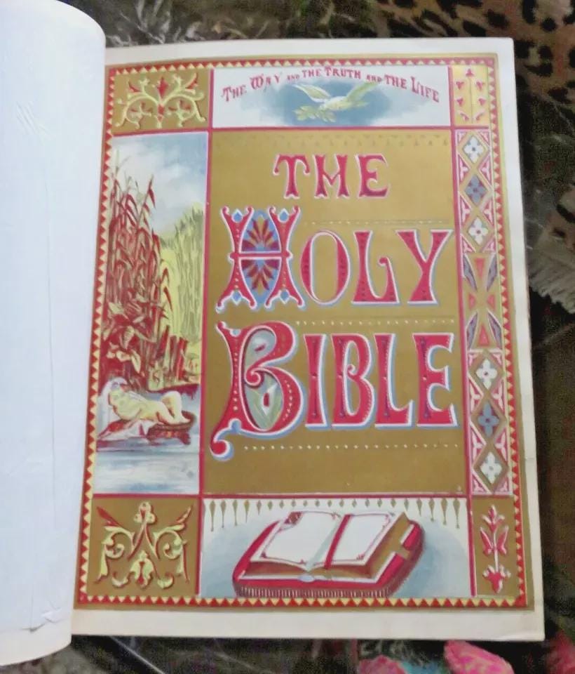 Rare ANTIQUE BIBLE 1879 Gold Cross Ornate Leather Hardcover