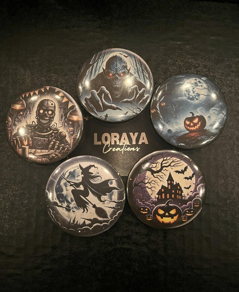 Halloween Button Set – Spooky Pinback Bundle | Cute Ghosts | Witches ...