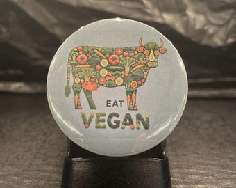 Eat Vegan Pin-Back Button | Eco-Friendly Vegan Lifestyle Badge | Custom Vegan Pin Plant-Based Diet Button | Environmental Activist Gift