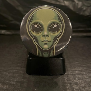 Alien Pin-Back Button | UFO Badge | Funny Outer Space Pin | Sci-Fi Lover Gift | Extraterrestrial Accessory | Custom Alien Button