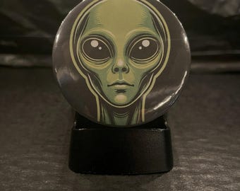Alien Pin-Back Button | UFO Badge | Funny Outer Space Pin | Sci-Fi Lover Gift | Extraterrestrial Accessory | Custom Alien Button