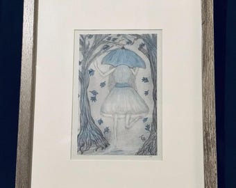 Joy Thru The Storm Illustration: 4x6 Mixed Media Pencil Ink Print with mat and frame it’s  9 x12.