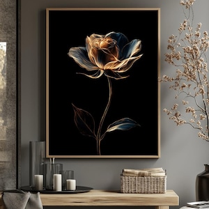 Gold Accent Rose Art Print: Elegant Floral Wall Decor