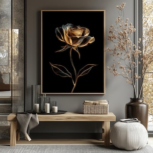 Gold Rose Art Print: Elegant Floral Wall Decor