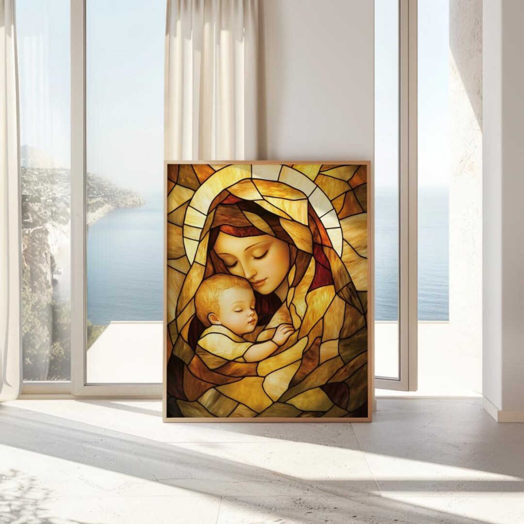 Stained Glass Mary and Baby Jesus Print: Religious Wall Art - Etsy