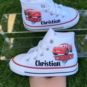 Cars Shoes, custom High Top Sneaker, Cartoon Fan Converse style hightop, personalized chucks,zapatos personalizados,birthday shoes