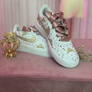 Custom Nike Shoes with Crown Design for Quinceañera, Custom Nike Shoes, Sweet 16, Mis XV Años & Fifteenth Birthday Celebrations