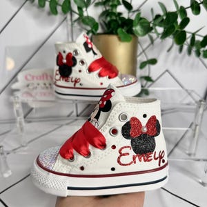 Minnie Personalized Converse, Custom Sneakers Kids Infant Toddler/Custom  high top converse shoes/zapatos personalizados/birthday shoes