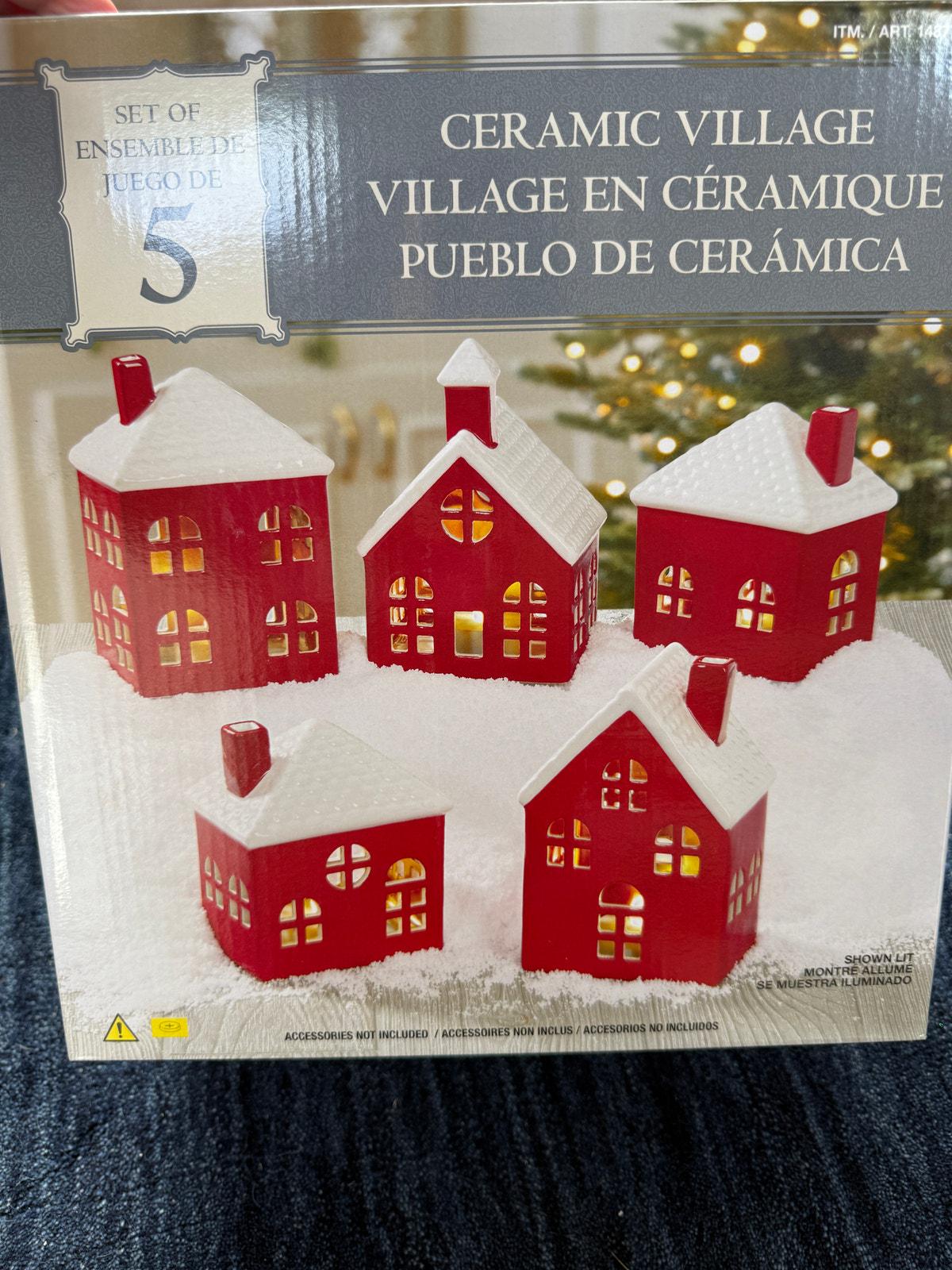 Costco Christmas Red and White Ceramic Village 5 Piece Set in