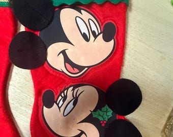 Vintage Felt Disney Mickey And Minnie Mouse Christmas Stocking.