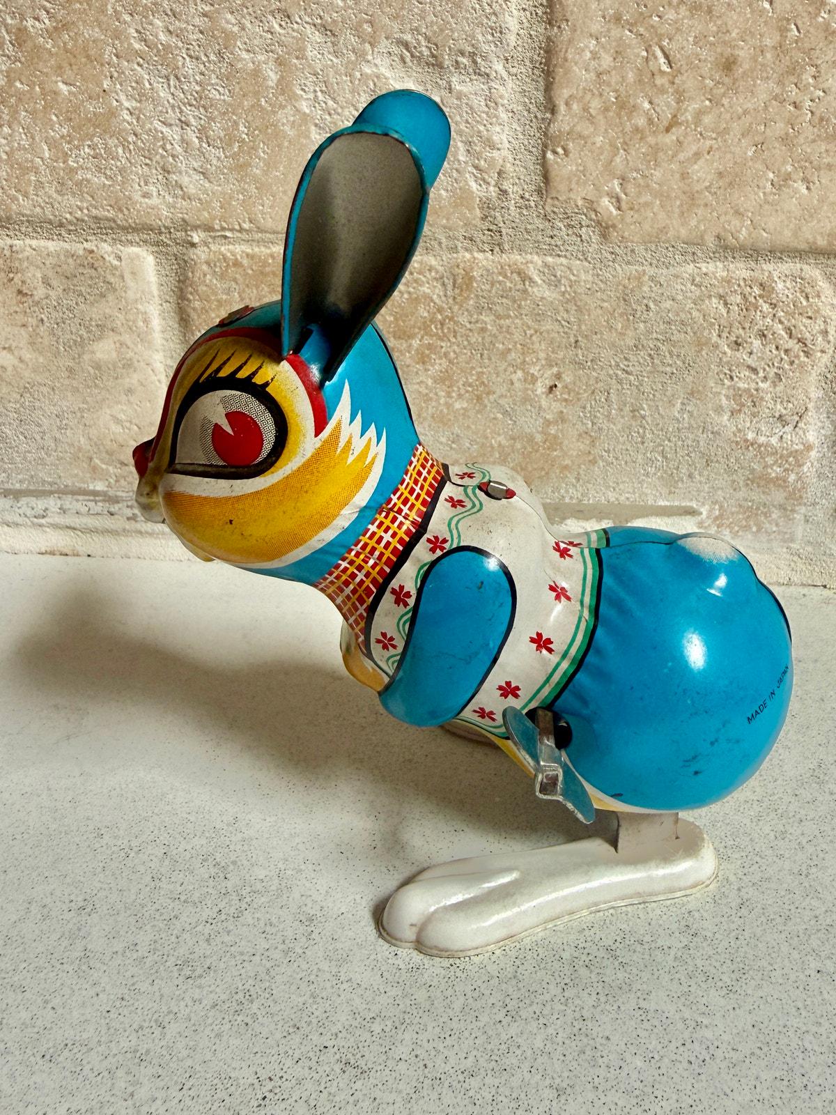 1950s Vintage Japanese Wind-up Tin Toy Bunny Rabbit Jumping Made