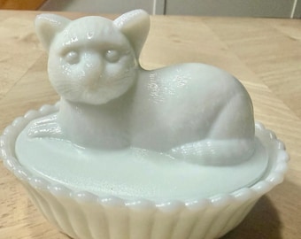 Indiana Glass Clear Sleeping Kitten on Nest Candy Dish - Etsy