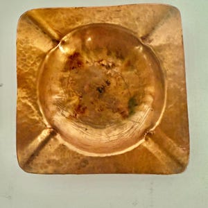 Vintage Hammered Copper Square Ashtray - Retro Chic with Character