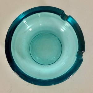 Mid-Century Blue 2-Slot Glass Ashtray