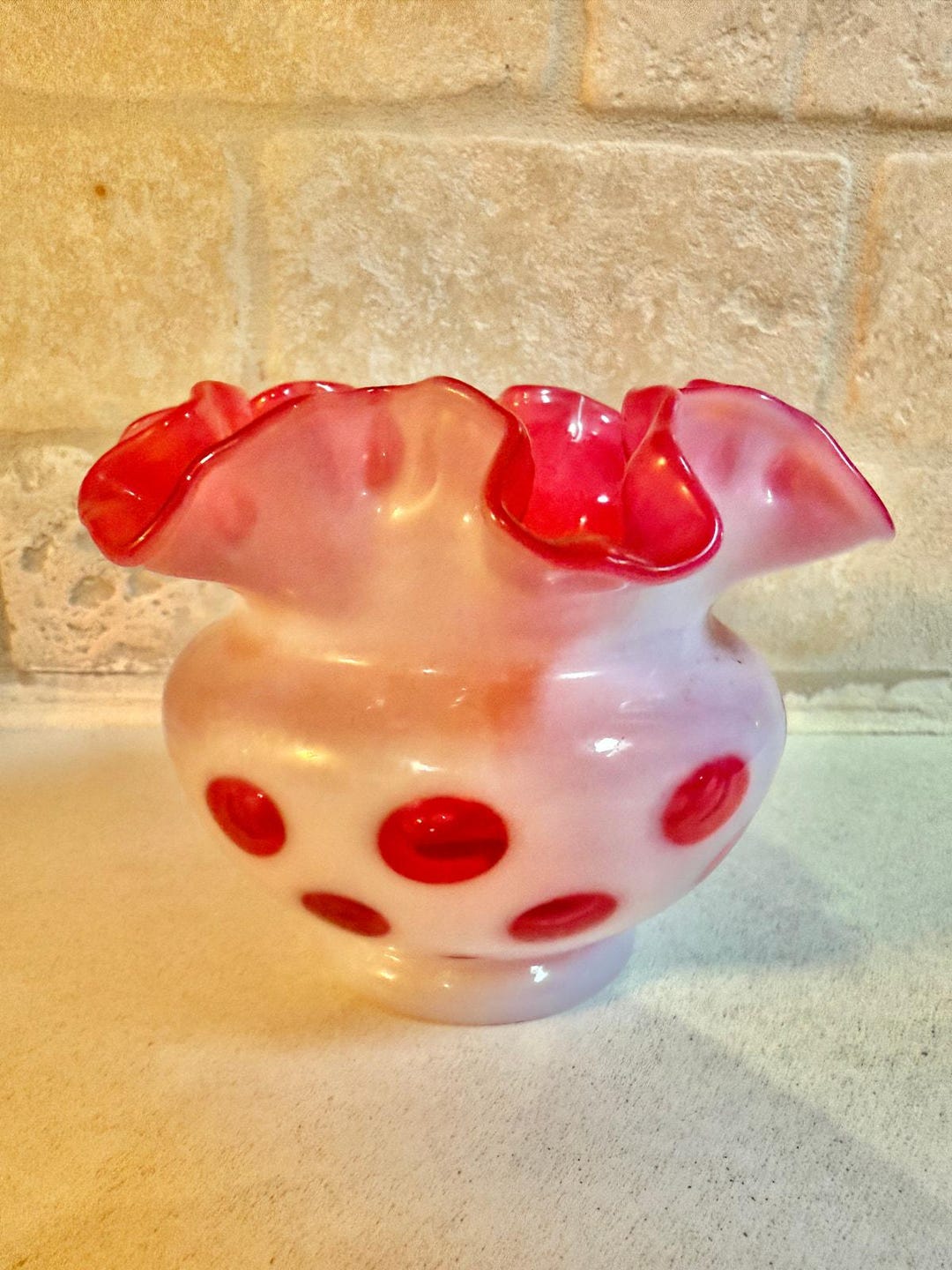 Fenton Cranberry Opalescent Coin Dot Vase – Pink Ruffle Edge Vintage - Etsy