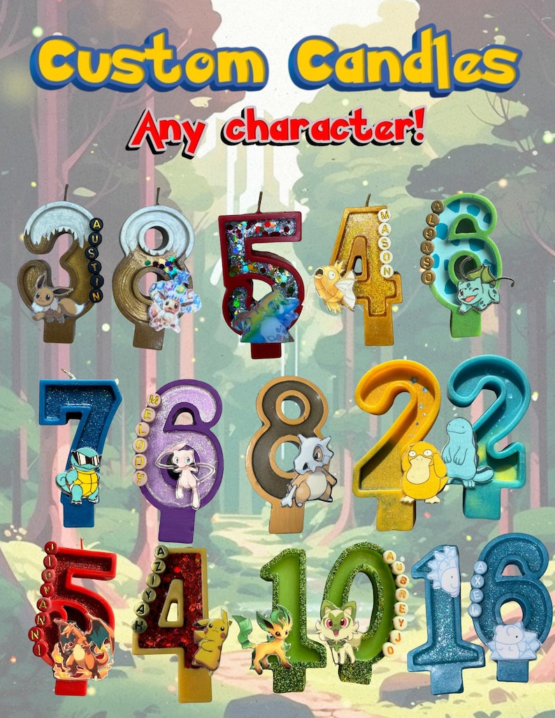 Catch’em All Custom Birthday Candle, Pick Any Character. Natural Ingredients image 1