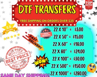 Custom DTF Transfer: Full Color Heat Press, Gang Sheet Available, Iron on Transfer