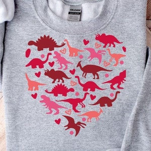 Colored Dinosaur Heart Shirt, Valentine Dinosaur Shirt, Dinosaur Shirt, Valentine&#39;s Day Shirts, Valentine Gift, Kid&#39;s Shirt