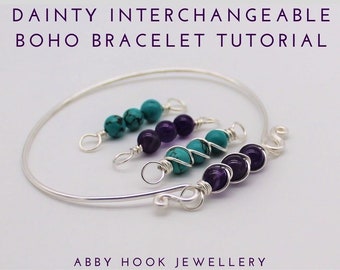 Dainty interchangeable  Boho Bracelet, Wire Jewelry Tutorial, PDF File instant download